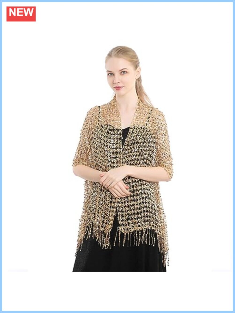 Lightweight Tassel Trim Shawl with Shining Sequins